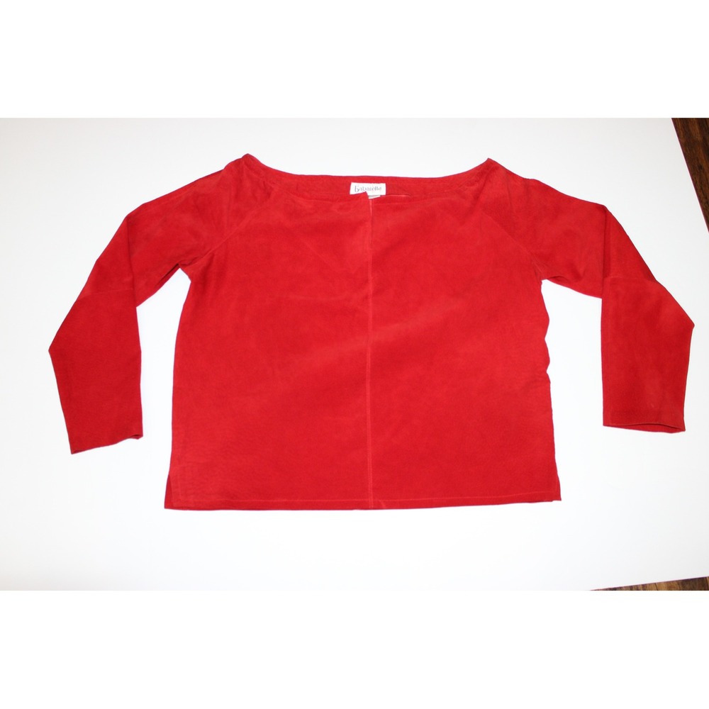 Bagatelle Red Genuine Suede Leather Top Oversized Boxy Boatneck Blouse Medium